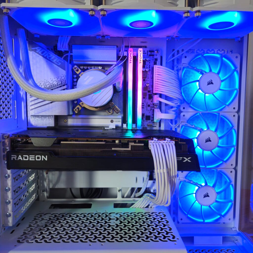 Custom-built high-performance gaming PC with RX 5700XT and liquid cooling from HiPower PC.