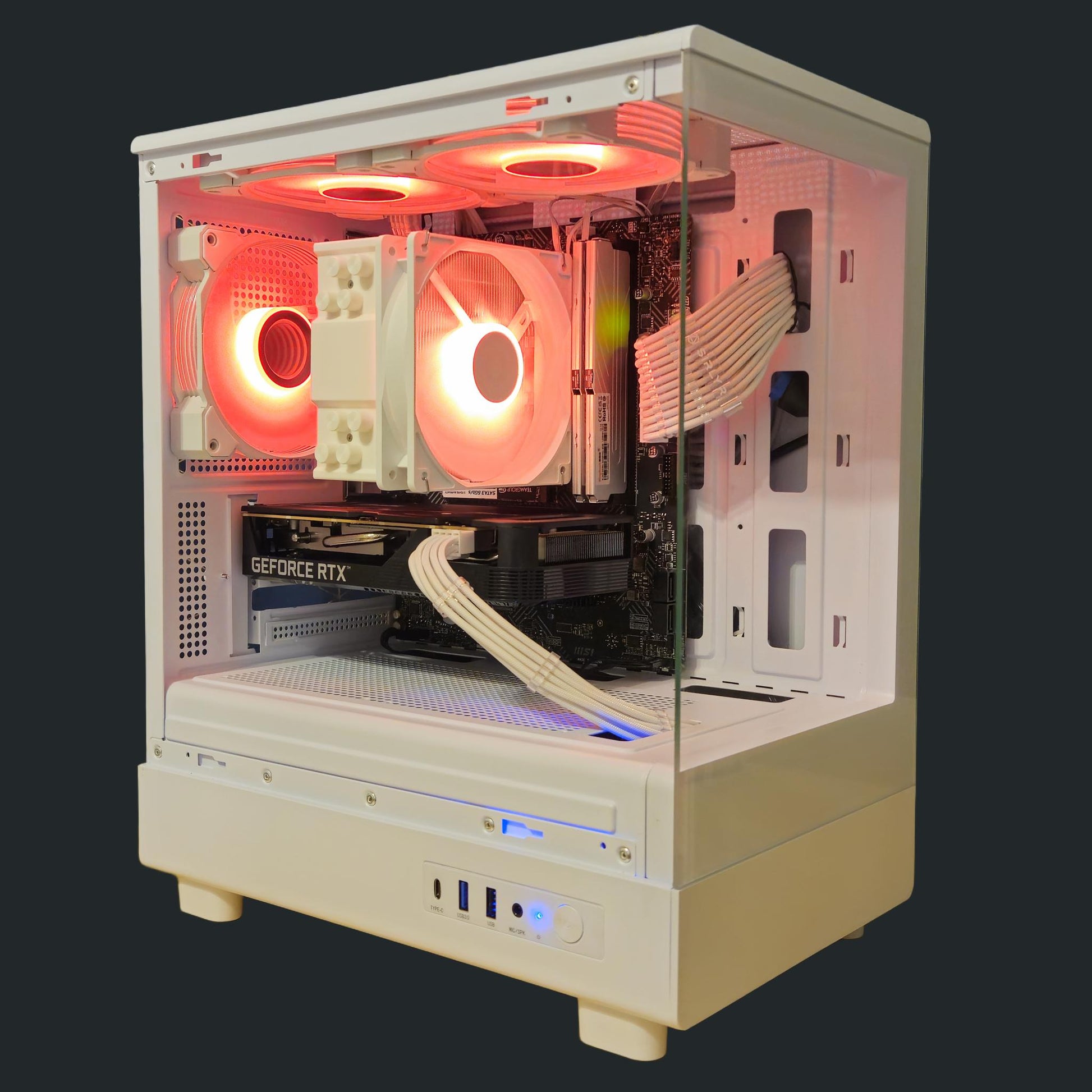 Prebuilt gaming PC with custom controllable RGB and budget components.