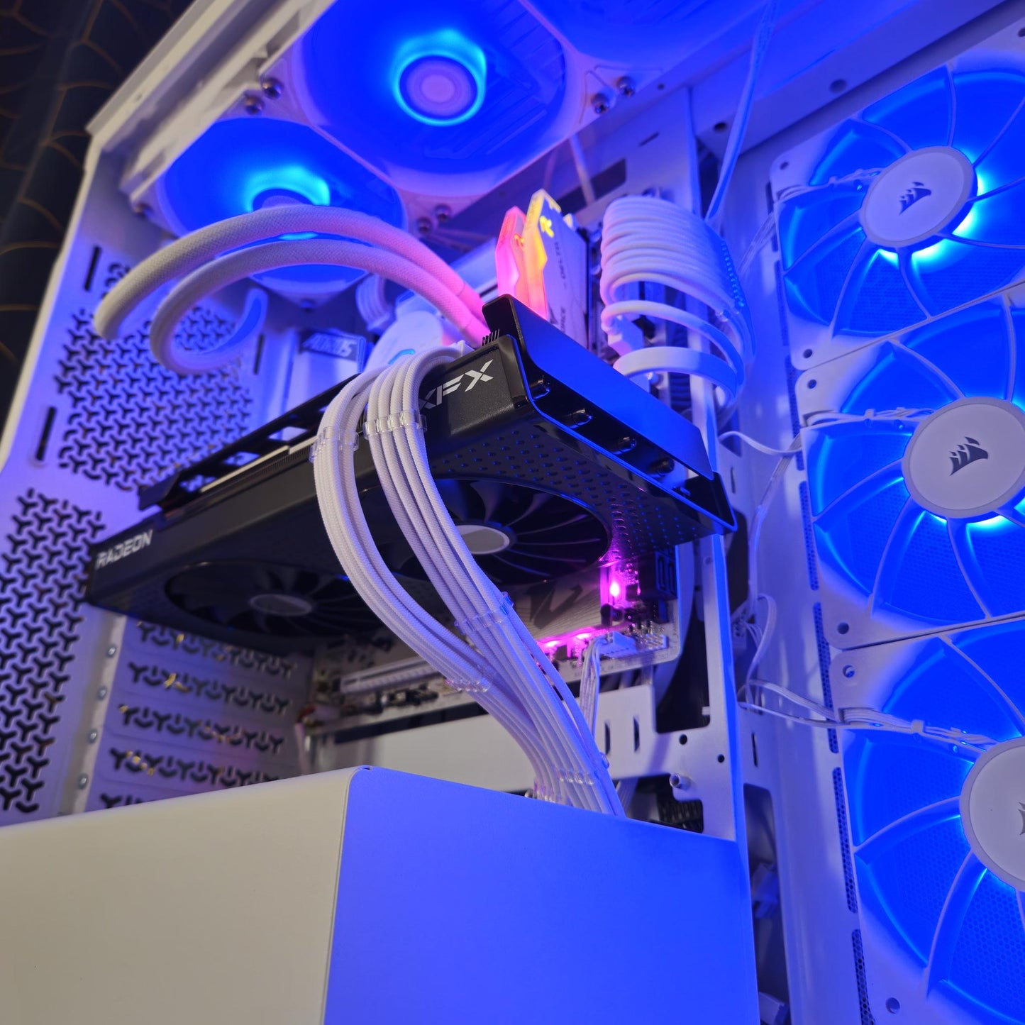 Close-up of a Gaming PC with RGB lighting and high end components.
