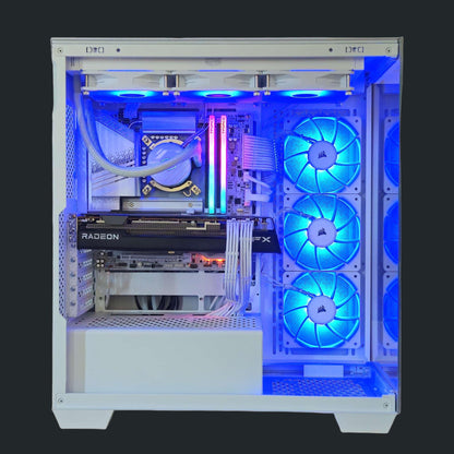 gaming pc with rgb components and open case